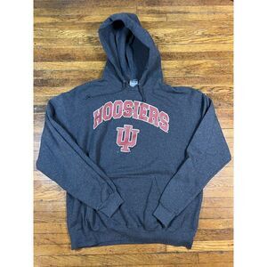 Vintage Indiana University Hoosiers Hoodie Gray Mens Size Large Jerzees